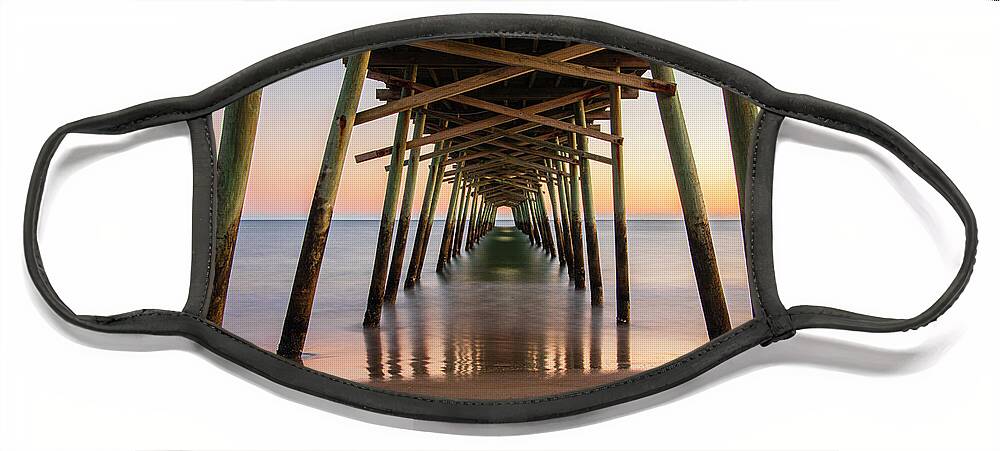 Bogue Inlet Pier Face Mask featuring the photograph Beneath the Bogue Inlet Fishing Pier at Emerald Isle North Carolina by Bob Decker