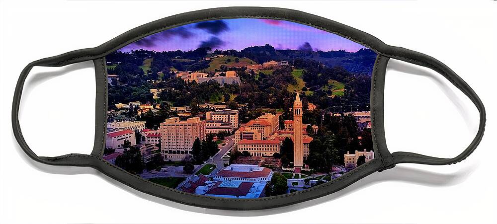 Berkeley Face Mask featuring the digital art Berkeley University of California campus - aerial at sunset by Nicko Prints