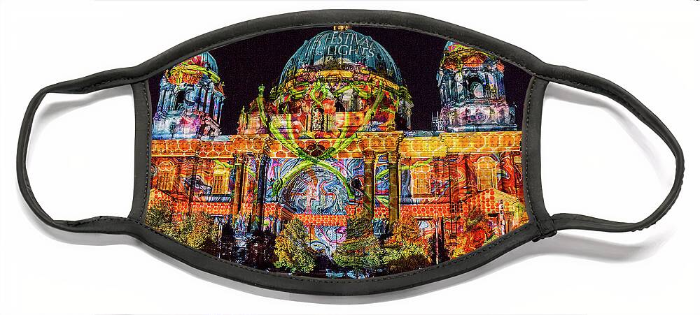 Festival Of Lights Face Mask featuring the photograph Berlin Cathedral, Festival of Lights, 2019 by WAZgriffin Digital