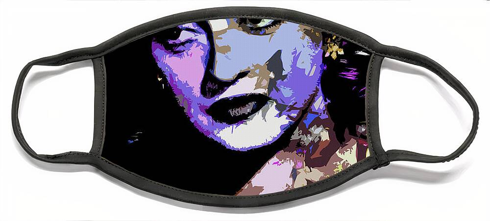 Bette Davis Face Mask featuring the digital art Bette Davis - 3 psychedelic portrait by Movie World Posters