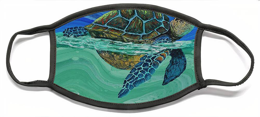 Honu Face Mask featuring the painting Between Heaven and the Sea by Darice Machel McGuire