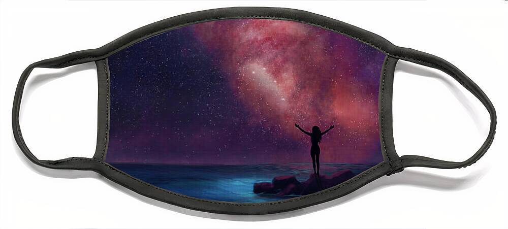 Galaxy Face Mask featuring the painting Between the Stars and the Sea by Rachel Emmett
