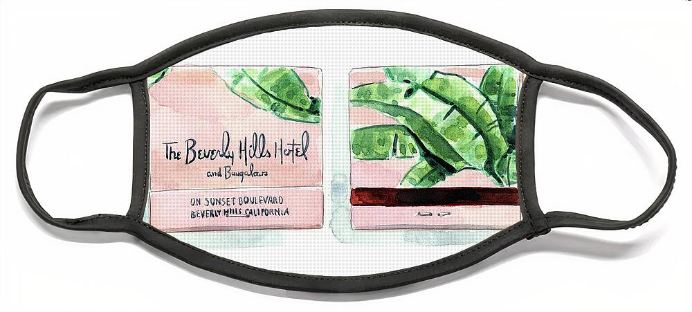 Beverly Hills Hotel Face Mask featuring the painting Beverly Hills Hotel Matches Set of 2 by Laura Row