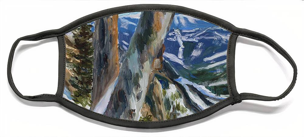 Back Country Ski Area Face Mask featuring the painting Beyond the Boundary Line by Billie Colson