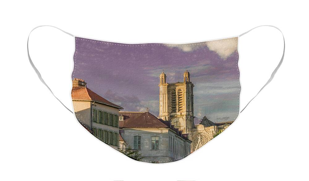 Troyes Face Mask featuring the photograph Beyond the Rooftops in Troyes, Painterly by Marcy Wielfaert