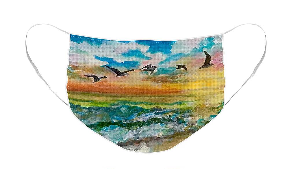 Ocean Face Mask featuring the painting Beyond the Waves Above the Sea by Cheryl Wallace