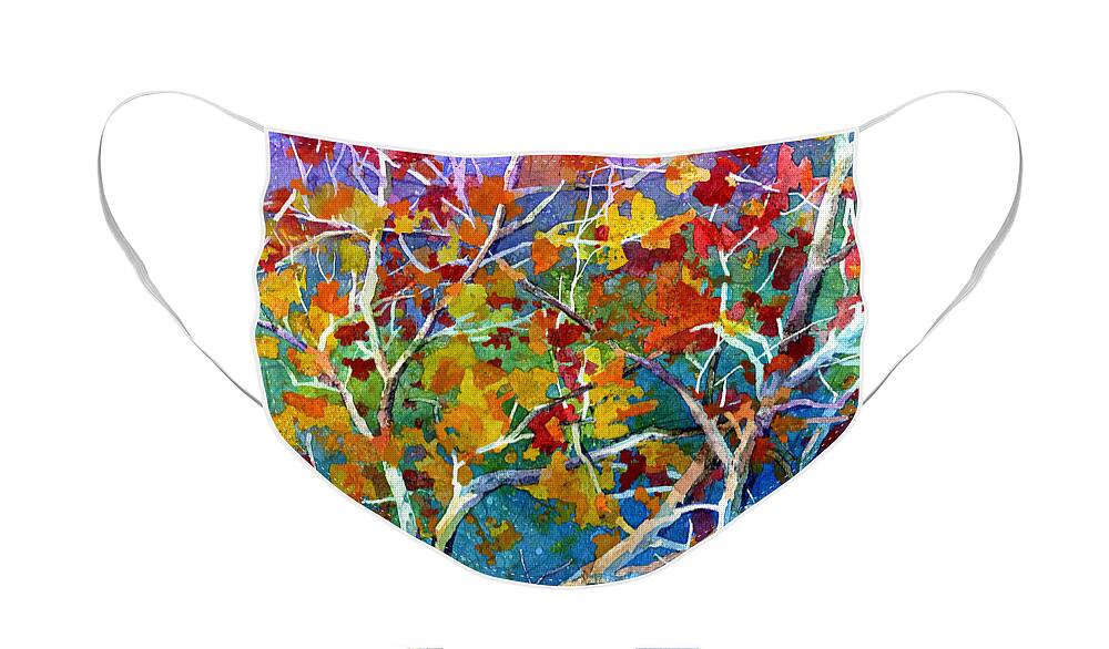Trees Face Mask featuring the painting Beyond the Woods - Orange by Hailey E Herrera