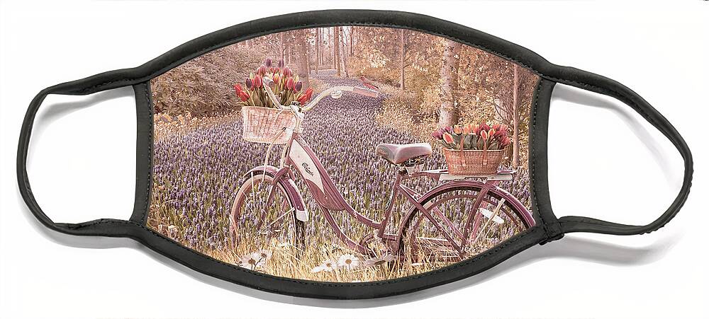 Mountains Face Mask featuring the photograph Bicycle in Flowers Cottage Hues by Debra and Dave Vanderlaan