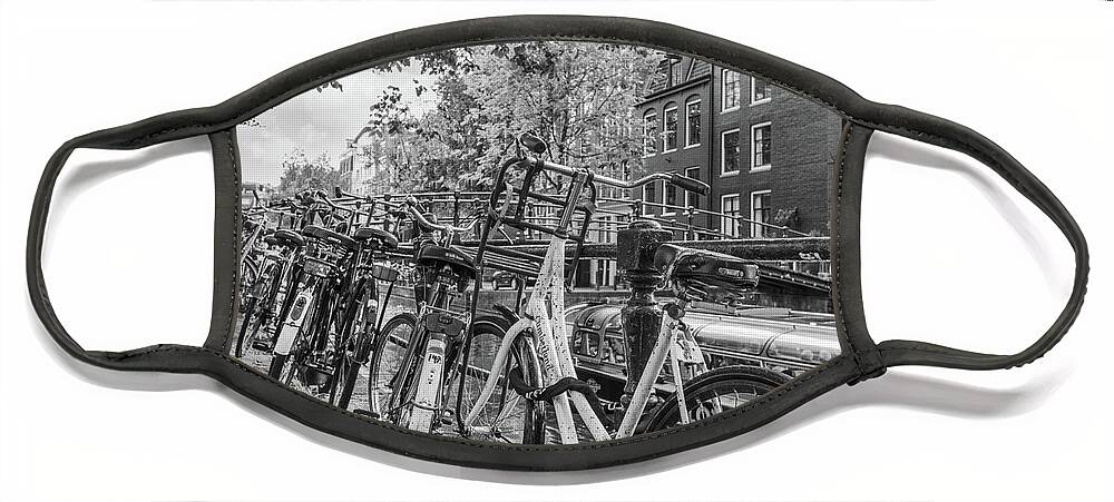 Boats Face Mask featuring the photograph Bicycles of Every Type in Amsterdam by Debra and Dave Vanderlaan