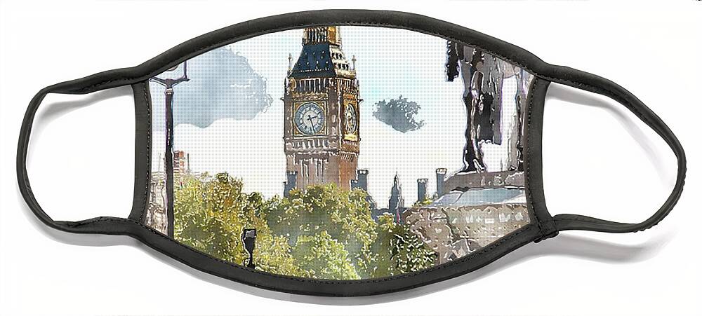Big Ben Face Mask featuring the digital art Big Ben and King George by SnapHappy Photos