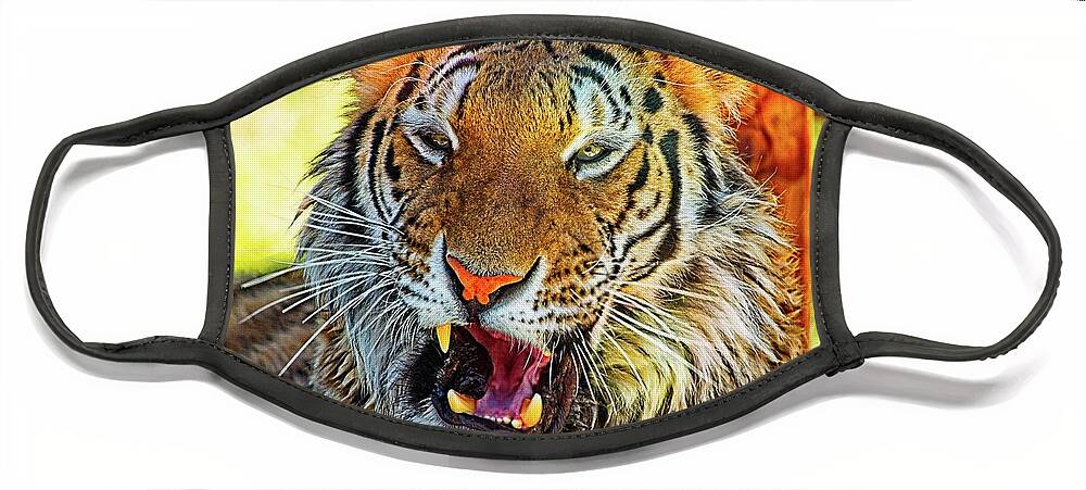 Animal Face Mask featuring the photograph Big Cat Yawning by David Desautel