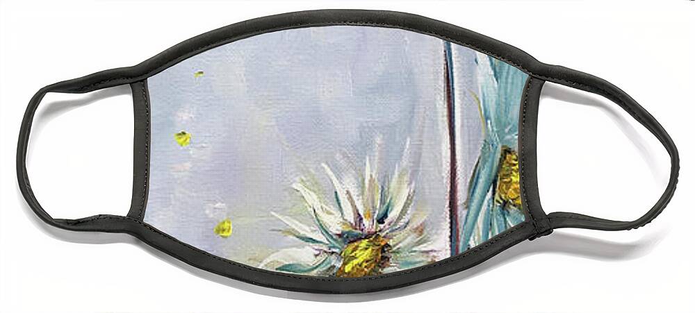 Daisies Face Mask featuring the painting Big Fat Daisies by Roxy Rich