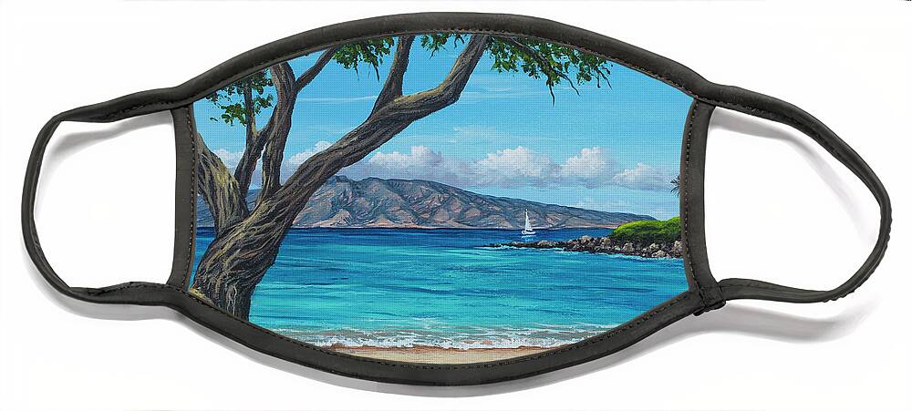 Hawaii Face Mask featuring the painting Big Tree at Kapalua Bay by Darice Machel McGuire
