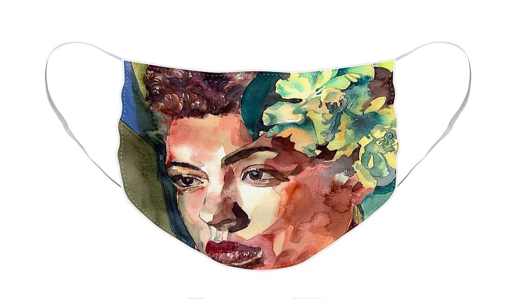 Billie Holiday Face Mask featuring the painting Billie Holiday Portrait by Suzann Sines
