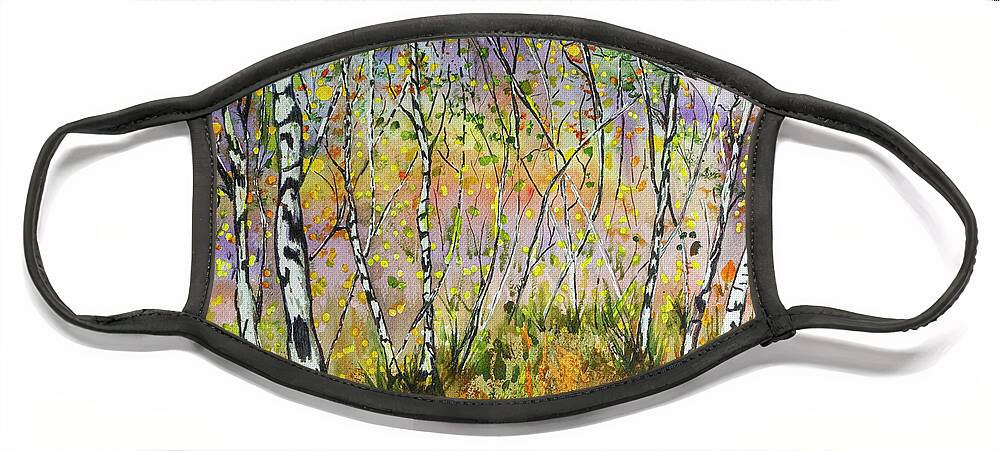 Trees Face Mask featuring the painting Birch Grove Watercolor by Cathy Anderson