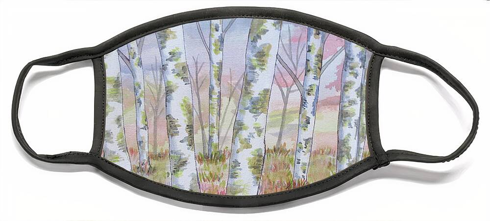 Tree Trees Birch Nature Landscape Office Lobby Decor Pattern Forest Woods Nature Face Mask featuring the painting Birch Tree Stand by Bradley Boug