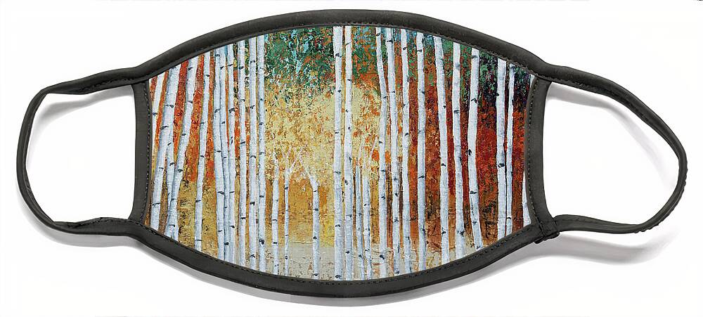 Birch Face Mask featuring the painting Birch Trees and Fall Color by Linda Bailey