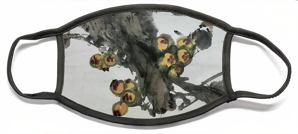 Bird Face Mask featuring the painting Bird and Loquat by Carmen Lam