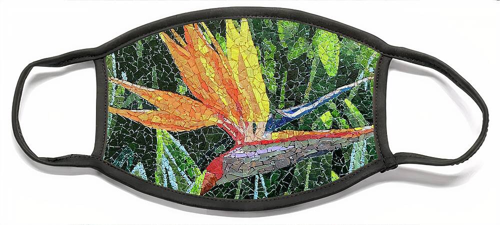 Mosaic Face Mask featuring the mixed media Bird of Paradise by Matthew Lazure