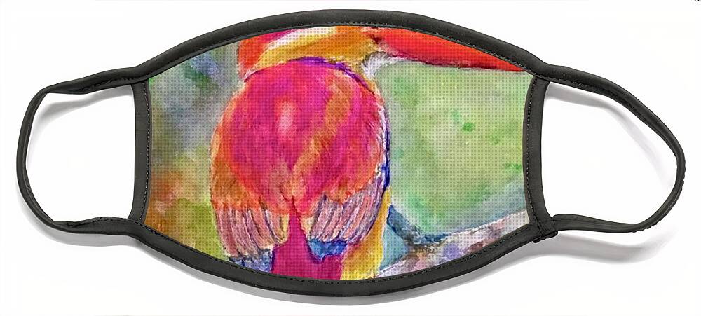 Rufous Face Mask featuring the painting Bird of the Heavens by Cheryl Wallace