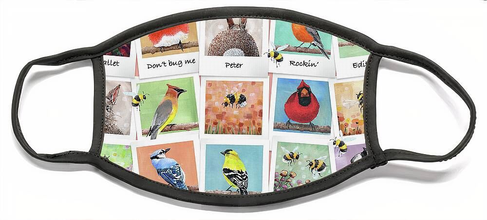 Puzzles Face Mask featuring the painting Birdie Bunch by Annie Troe