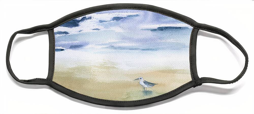 Birds And The Ocean Face Mask featuring the painting Birds and The Ocean by Frank Bright