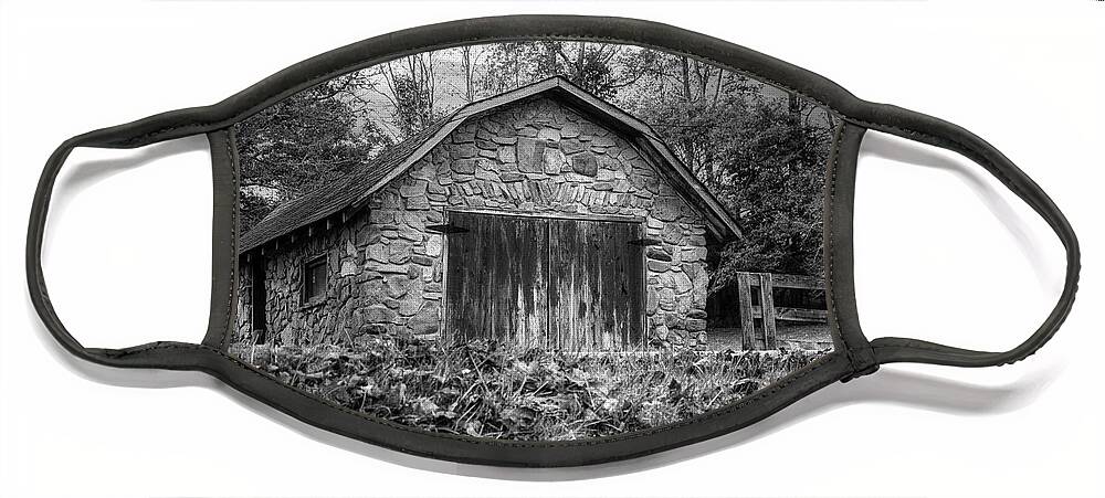 Barns Face Mask featuring the photograph Black and White Door Barn Farm Creeper Trail in Autumn Fall Tone by Debra and Dave Vanderlaan