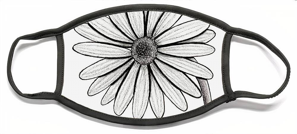 Marguerite Daisy Face Mask featuring the drawing Black and White Marguerite Daisy by Donna Mibus