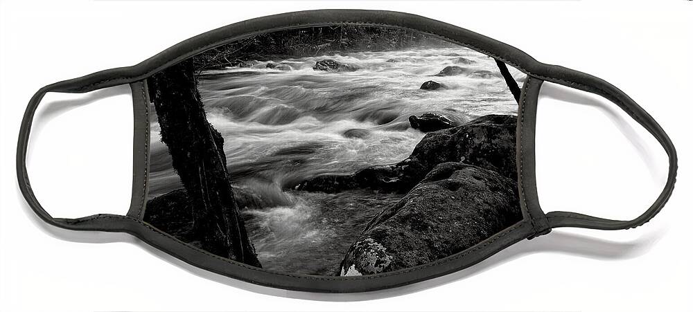 Middle Prong Trail Face Mask featuring the photograph Black And White River 3 by Phil Perkins