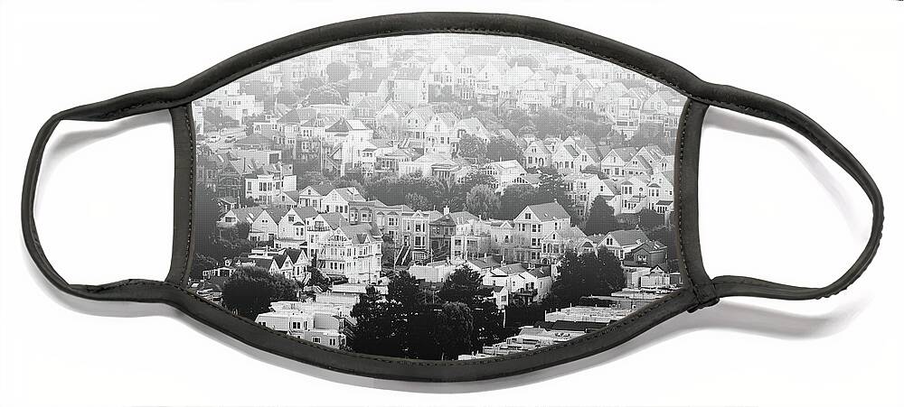 San Francisco Face Mask featuring the mixed media Black and White San Francisco Morning- by Linda Woods by Linda Woods