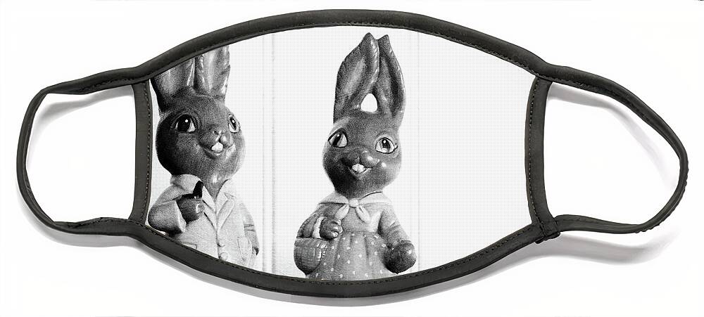 Bunnies Face Mask featuring the photograph Black and White Vintage Bunnies by Trina Ansel