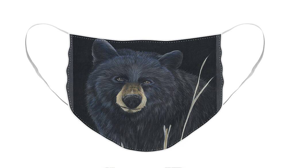 Black Face Mask featuring the pastel Black Bear by Twyla Francois