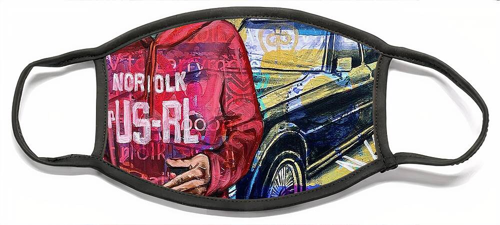  Face Mask featuring the painting Black Cadillac Seville by Clayton Singleton