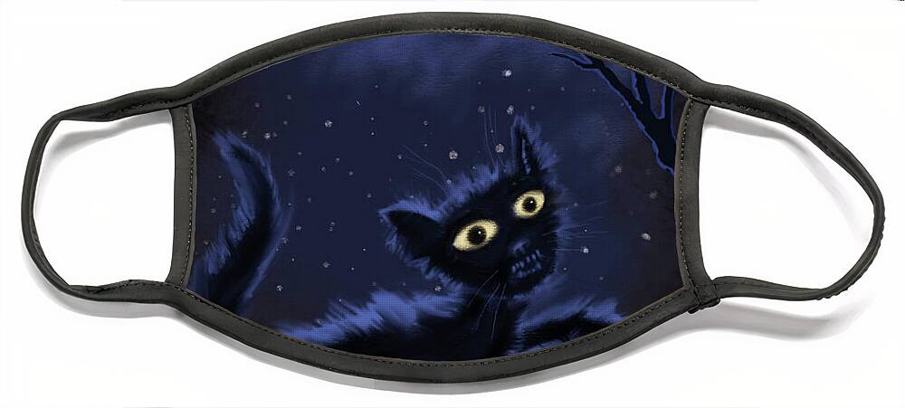 Cat Face Mask featuring the digital art Black Cat Full Moon by Valerie White