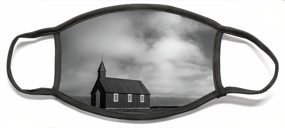 Iceland Face Mask featuring the photograph Black church in Budir, Iceland by Delphimages Photo Creations
