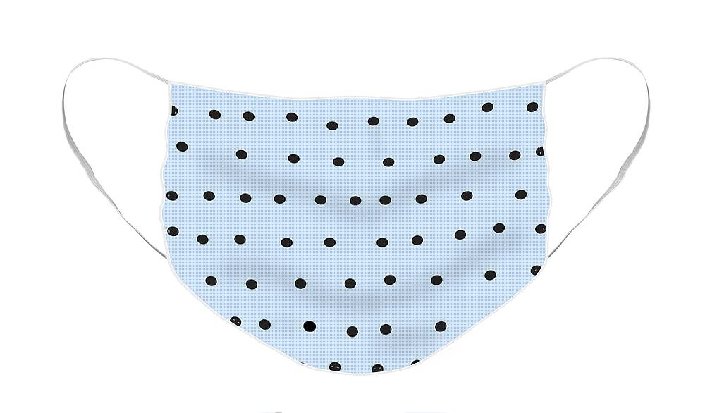 Pattern Face Mask featuring the digital art Black Polka Dots On Light Blue by Ashley Rice
