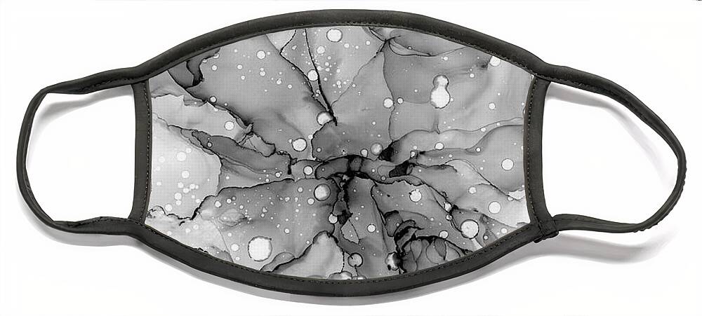 Ink Face Mask featuring the painting Black White Abstract Ink Bubbles by Olga Shvartsur