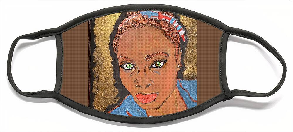 Goddess Face Mask featuring the painting African-american Golden Goddess by Melody Fowler
