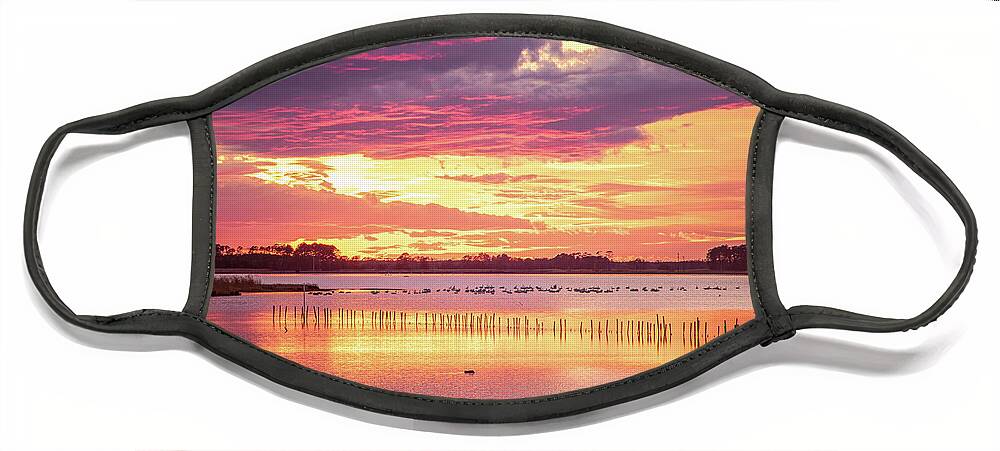 Blackwater Wildlife Refuge Face Mask featuring the photograph Blackwater Sky Fire by C Renee Martin