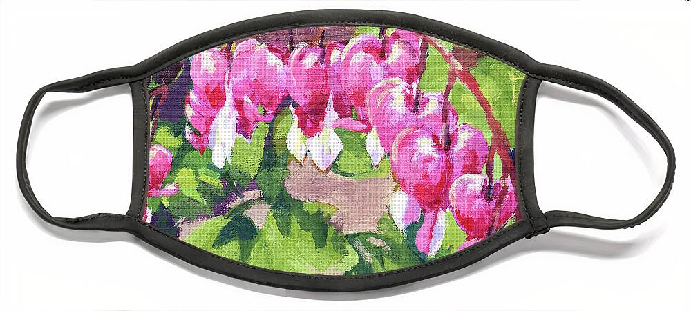 Flowers Face Mask featuring the painting Bleeding Hearts by Karen Ilari