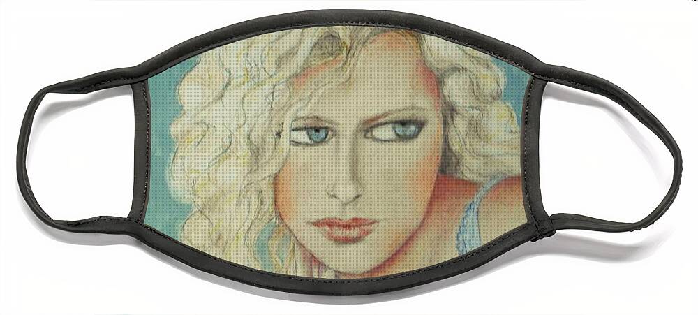 Bombshell Face Mask featuring the drawing Blond Bombshell No. 2 by Jayne Somogy