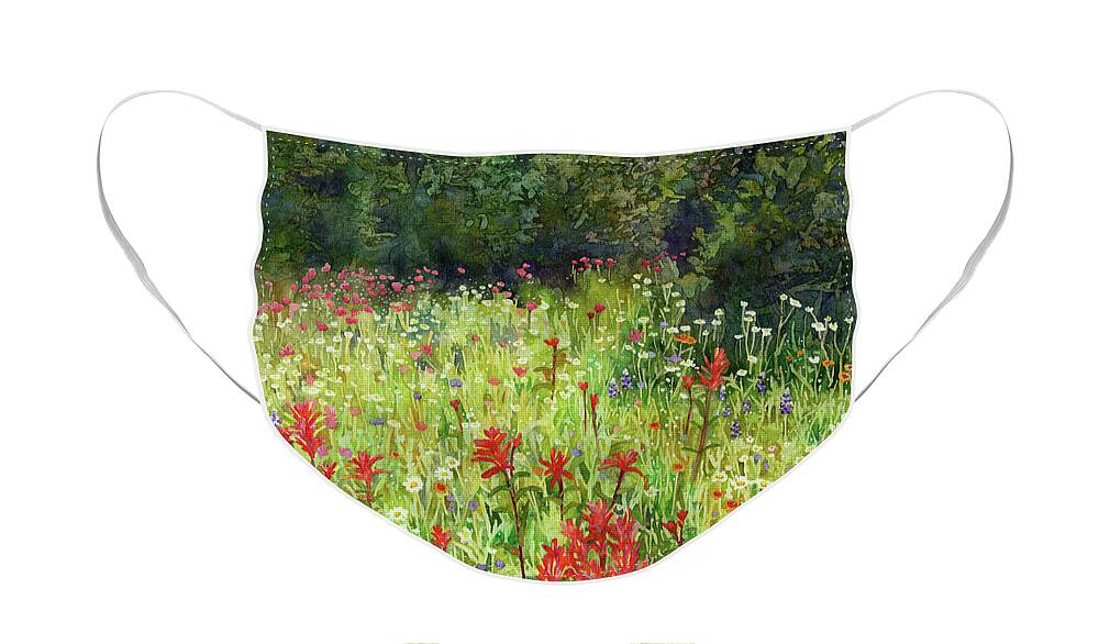 Bluebonnet Face Mask featuring the painting Blooming Field by Hailey E Herrera