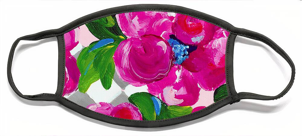 Pink Flowers Face Mask featuring the painting Blossoming 1 by Beth Ann Scott