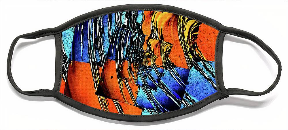 Blue Face Mask featuring the digital art Blue and Orange Abstract by Phil Perkins