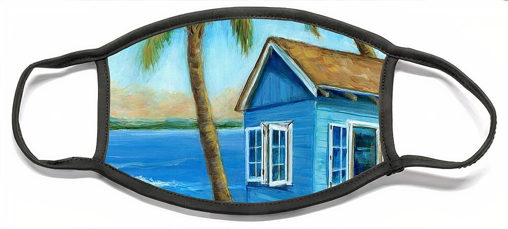 Beach Hut Face Mask featuring the painting Blue Beach Hut by Marilyn Dunlap