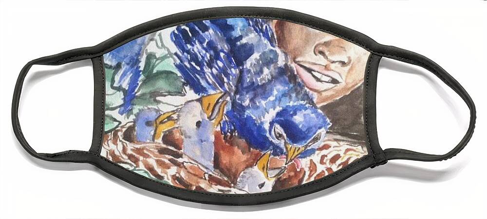  Face Mask featuring the painting Blue Birds by Angie ONeal