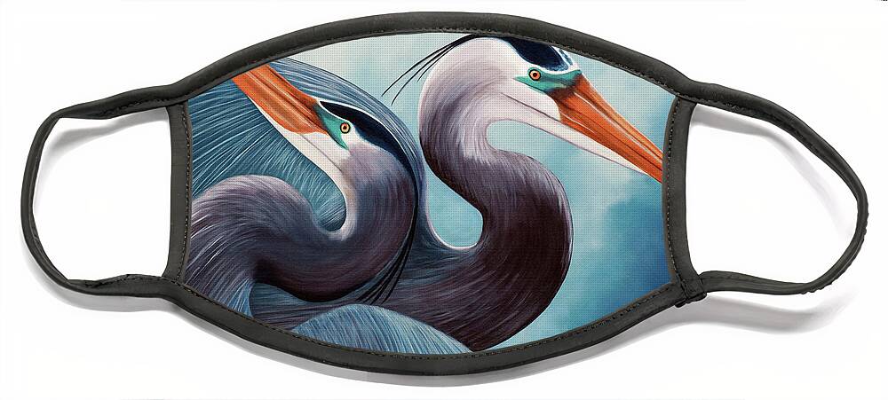 Blue Herons Face Mask featuring the painting Blue Herons 2 by Patrick Dablow