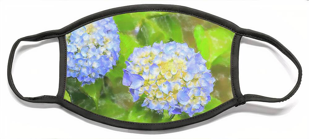 Colors Face Mask featuring the digital art Blue Hydrangea Deux Watercolor by Tanya Owens