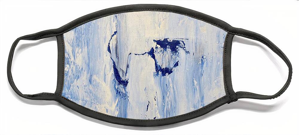 Blue White Art Face Mask featuring the painting Blue Ice No. 2 by J Loren Reedy