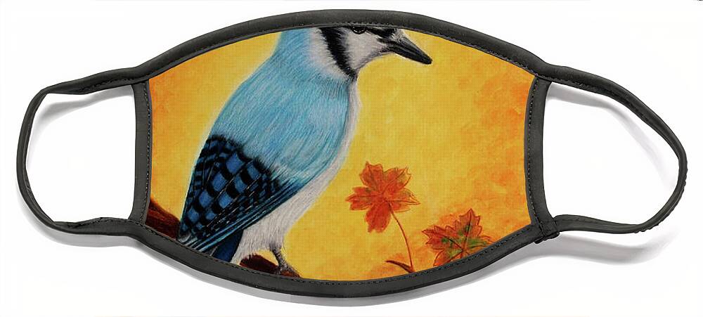 Dorothy Lee Art Face Mask featuring the painting Blue Jay In Autumn by Dorothy Lee